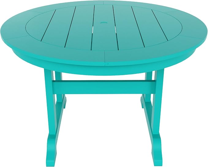 WestinTrends Malibu 5 Piece Adirondack Patio Dining Set, All Weather Poly Lumber Outdoor Table and Chairs Furniture Set, 47" Trestle Round Dining Table and 4 Adirondack Dining Chair, Turquoise