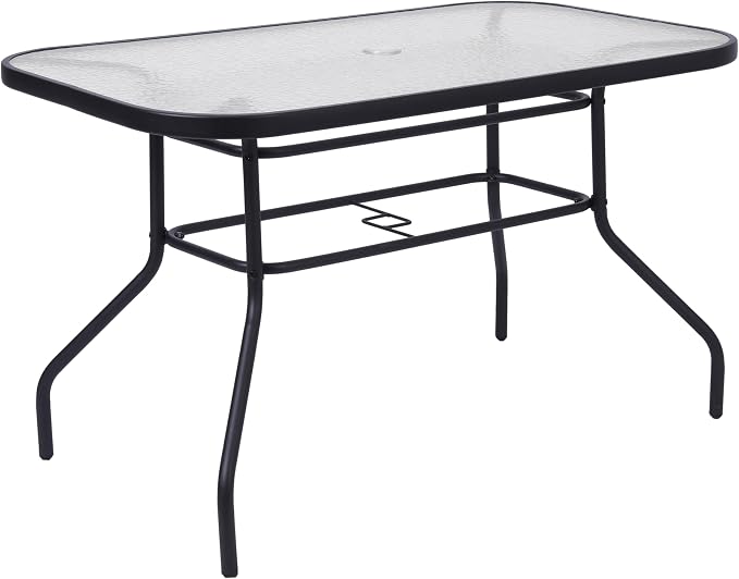 Merrick Lane Bardwell 5 Piece Outdoor Dining Table Set for 4 with Glass-Top Patio Table and 4 Stack Chairs with Flex Comfort Material in Brown