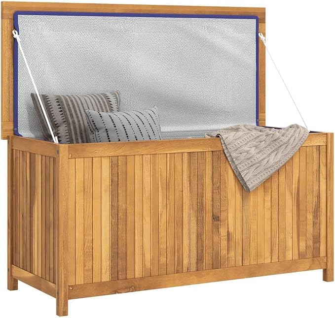 Rustic Teak Wood Garden Storage Box, Oiled Finish, 45-inch Outdoor Deck Box for Patio, Weather-Resistant, Durable Solution for Tools, Cushions, and Toys