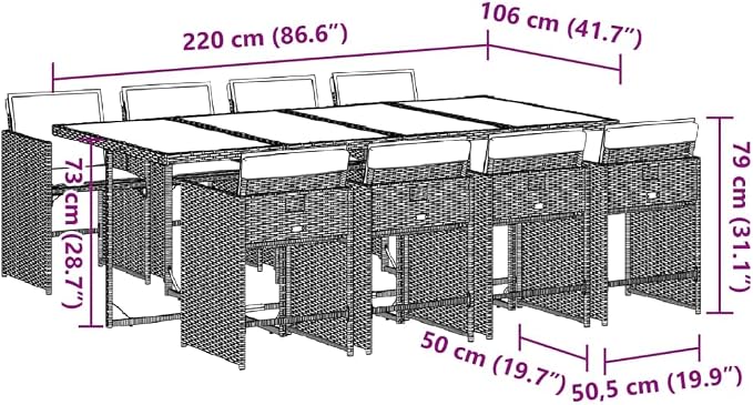 9-Piece Patio Dining Set with Cushions Brown Poly Rattan Outdoor Furniture Set for Backyard Balcony Porch Includes Tempered Glass Table & Foldable Chairs