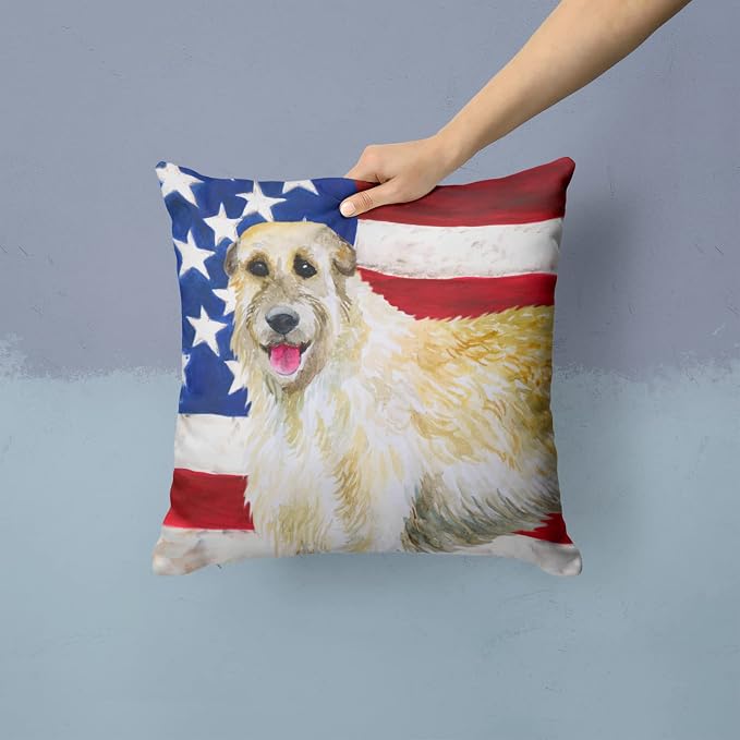 Caroline's Treasures BB9670PW1414 Irish Wolfhound Patriotic Fabric Decorative Pillow Machine Washable, Indoor Outdoor Decorative Pillow for Couch, Bed or Patio, 14Hx14W