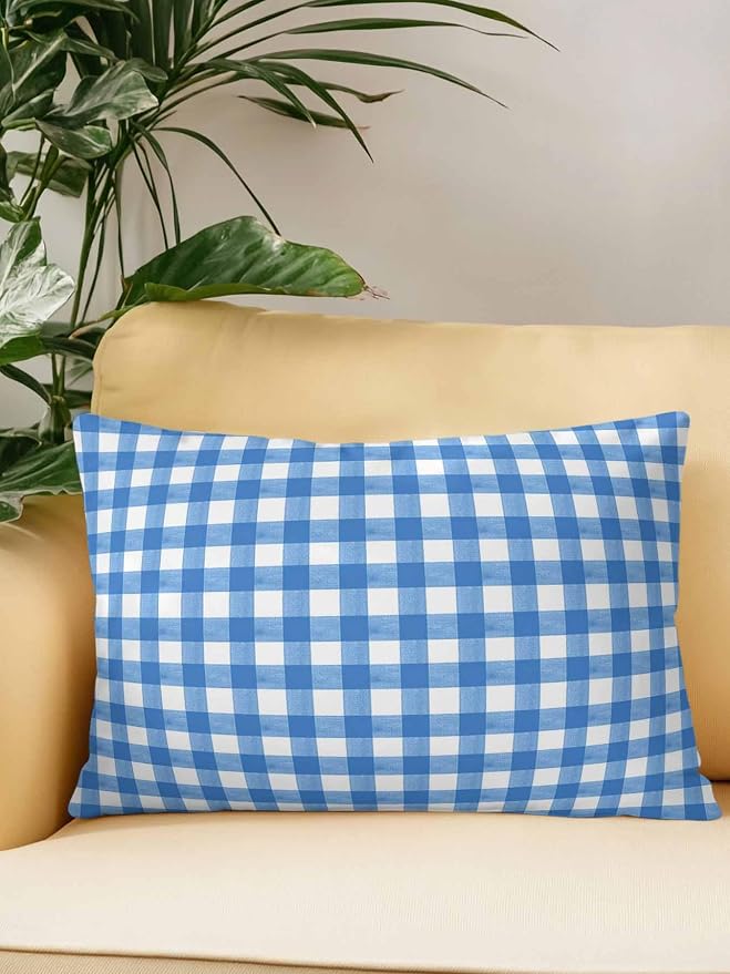 Outdoor Waterproof Throw Pillows Light Blue Gingham Check Patio Pillows,Decorative Pillow Covers with Insert,Pillow Cushion Case for Garden Couch Sofa Country Classic Plaid