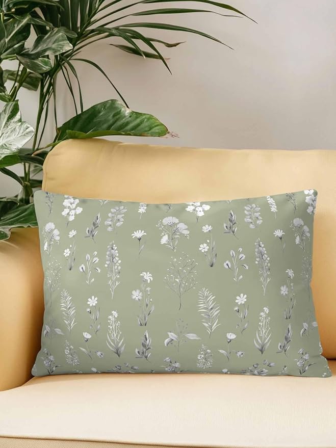 Outdoor Pillows with Inserts 12x20, Sage Green Wildflowers Waterproof Outdoor/Indoor Throw Pillows, Farmhouse Botanical Garden Floral Decorative Pillow for Bed Couch Sofa Patio Furniture