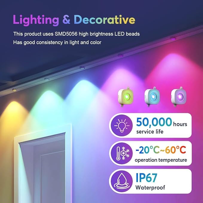 RaThun Permanent Outdoor Lights, 150ft Smart RGB+IC LED Lights Outside with 16 Million DIY Colors, IP67 Waterproof Eternity Eaves Lighting for Christmas Halloween Holiday Daily Decorations