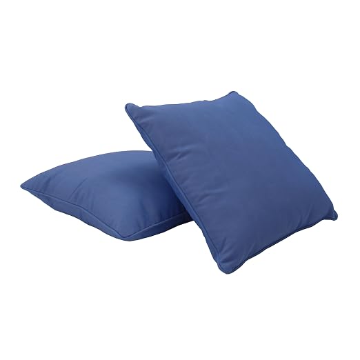Factory Direct Partners Presidio Pillows 18" x 18" Solid Square Pillow Set with Piping; Decorative Throw Pillow for Indoor; UV, Fade, Weather-Resistant Olefin Fabric (2-Pack) - Denim Blue, 13810-122
