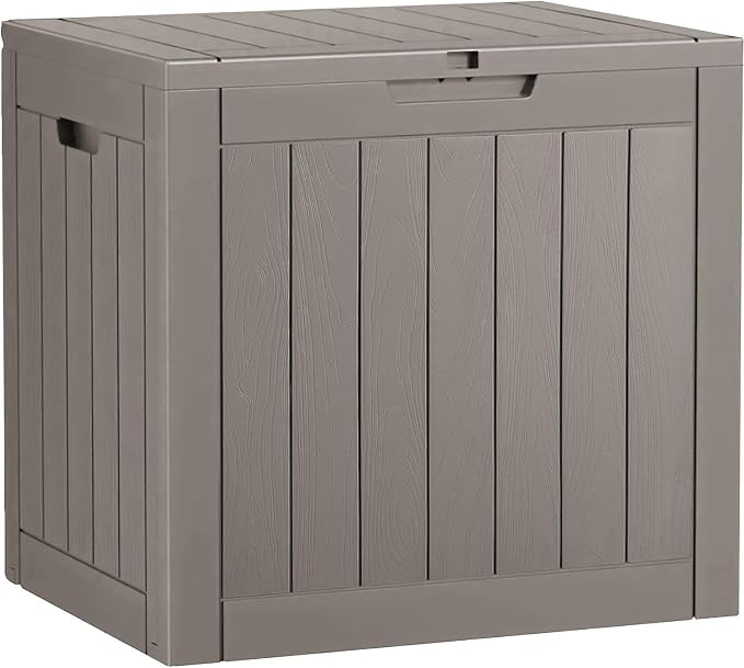 Outdoor Storage Box, 31 Gallon Resin Deck Boxes Outdoor Waterproof For Patio Furniture, Garden Tools, Pool Supplies, Lockable And UV Resistant (Striped Gray)