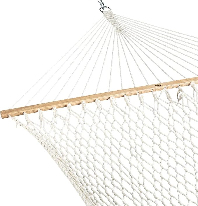 Bliss Hammocks 2-Person Hammock, Classic 80" x 60" Double Seater Hammock with Woven Cotton Rope & Wood Spreader Bar - 450 Pound Capacity, Natural