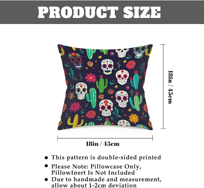 18x18 Inch Outdoor Pillow Covers Set of 2 Waterproof Throw Pillow Covers Decorative Couch Cushion Covers Mexican Skulls Cacti Flowers Square Pillowcases Protectors for Patio Garden Sofa