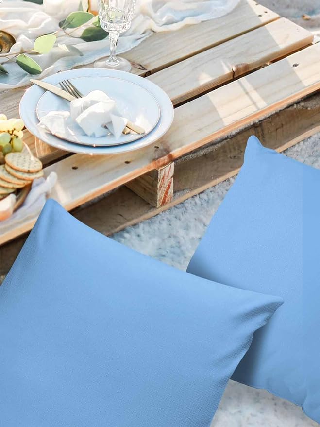 Outdoor Waterproof Throw Pillow Covers Set of 2 SkyBlue Pattern Pillowcases 18x18 Inches Pure Colour Patio Decorative Pillows Cushion Case Patio Pillows for Couch Bed Chair Garden