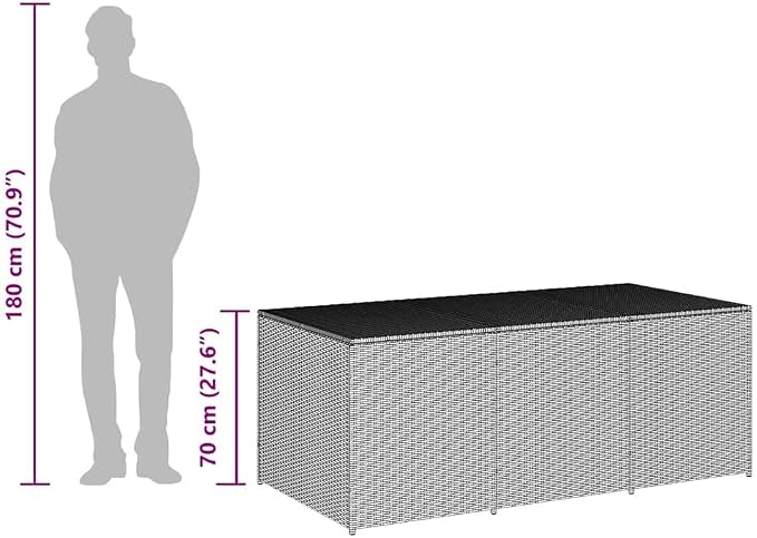 Large Rectangular Garden Storage Box Outdoor Organizer with Weather-Resistant Polyethylene Rattan and Powder-Coated Steel Construction Spacious 70.9x35.4x27.6 Inch Dimensions