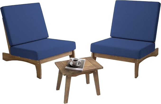 3 Piece Wood Outdoor Chairs Patio Bistro Set with Side Table, All Weather Outdoor Furniture Patio Sofa Chair Backyard Seating Group - Navy