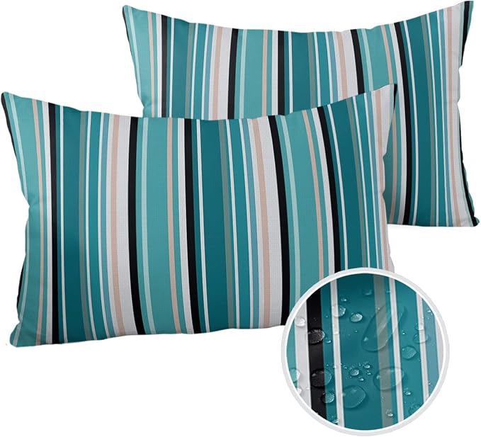 Outdoor Waterproof Pillow Covers for Patio Furniture Simple Stripe Decorative Throw Pillow Cover Geometric Pattern Pillowcases Set of 2 Cushion Case for Sofa Couch Chair Home Decor 20x12 inch