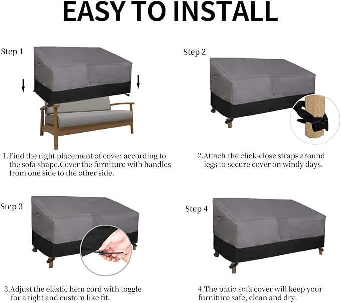 Easy-Going Waterproof Outdoor Loveseat Cover, Heavy Duty Deep 2-Seater Patio Couch, Windproof Furniture With Air Vent (76Wx40Dx33H inch, Gray/Black)