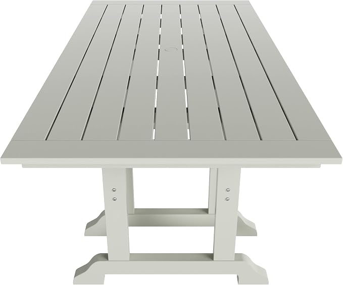 WestinTrends Ashore 6 Pieces Adirondack Patio Dining Set with Bench, All Weather Poly Lumber Slatted Outdoor Furniture Set, 71" Trestle Table and 4 Adirondack Chair and Outdoor Bench, Sand