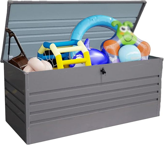 260 Gallon Metal Deck Box, Lockable Patio Waterproof Outside Storage Box, Extra Large Outdoor Storage Box for Furniture, Garden Tools and Pool Supplies Storage,Gray