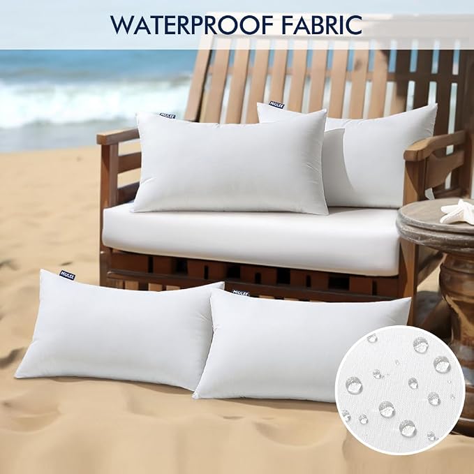 MIULEE Pack of 4 Waterproof Pillow Inserts Bundle Pack of 2 Outdoor Pillow Covers Turquoise 12x20 Inch