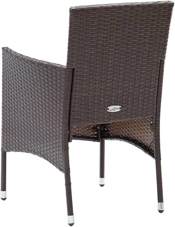 3 Piece Patio Dining Set Brown Cream White Poly Rattan Table 43.3" Glass Top Chairs with Cushions Powder-Coated Steel Frame Outdoor Bistro Set for Garden Balcony Small Spaces