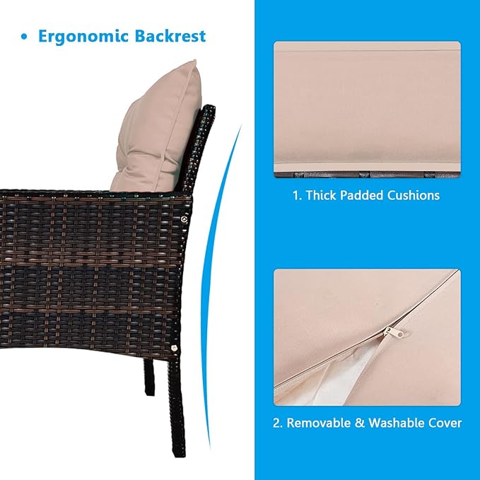 HAPPYGRILL 5-Piece Patio Furniture Set Outdoor Rattan Wicker Conversation Set with Coffee Table Cushioned Sofas and Ottoman Chat Set for Garden Backyard