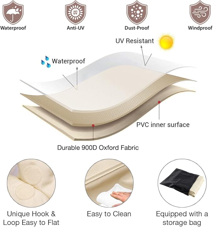 Tuyeho Round Patio Furniture Cover, Durable Oxford Fabric for Outdoor Round Table, Waterproof, UV & Rip Resistant Patio Table and Chairs Set Cover, 110"DIA x 28"H Beige & Brown