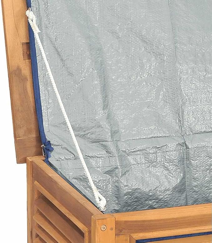 Solid Teak Wood Patio Storage Box with PE Bag 59.1x19.7x21.7 Inch Outdoor Indoor Furniture for Garden Deck Poolside Organizer