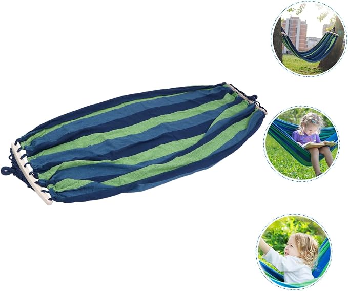 Portable Outdoor Travel Hammock Striped Canvas Swing Bed Lightweight Breathable Easy Assembly for Camping Beach Backyard Use