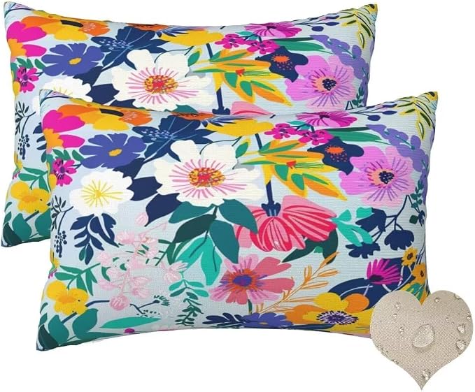Outdoor Pillows Waterproof Set of 2 Outdoor Pillow Covers 16x24 Inch, Color Throw Pillows Flower Pillow Covers, Summer Garden Decorative Pillows Outdoor Pillows for Patio Furniture Home Decor -hs254