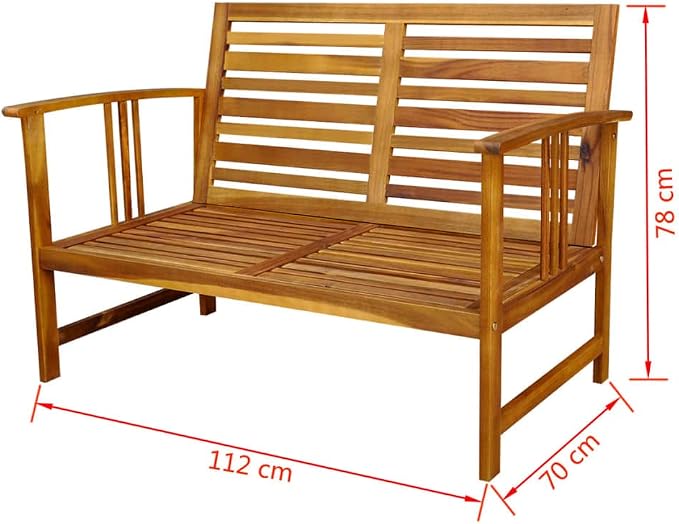4-Piece Garden Dining Set, Solid Acacia Wood Outdoor Furniture with Rectangular Table, Bench and 2 Chairs, Rustic Patio Conversation Set with Cushions for Balcony and Terrace