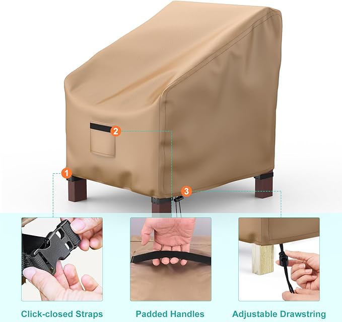 Patio Chair Covers for Outdoor Furniture Waterproof 2 Pack, Lawn Chair Covers 600D Heavy Duty Oxford Cloth, Large Covers for Lounge Lawn Deep Seat 30" W x 27" D x 36" H-Brown