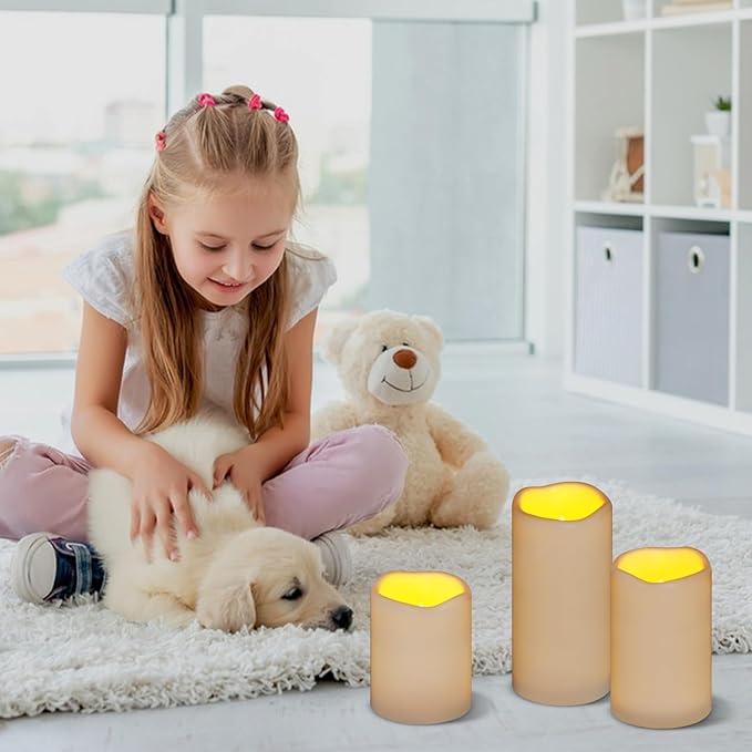 Artmarry Flameless Candles 4" 5" 6" Set of 12 Ivory Waterproof Pillars 3" Diameter Battery Operated Flickering Candles Include 10-Key Remote Timer Function 400+ Hours by 2 AA Batteries (12 Pack)