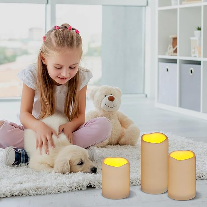 Artmarry Flameless Candles 4" 5" 6" Set of 6 Outdoor Indoor Pillars 3" Diameter Battery Operated Flickering Candles Include 10-Key Remote Timer Function 400+ Hours by 2 AA Batteries (6 Pack)