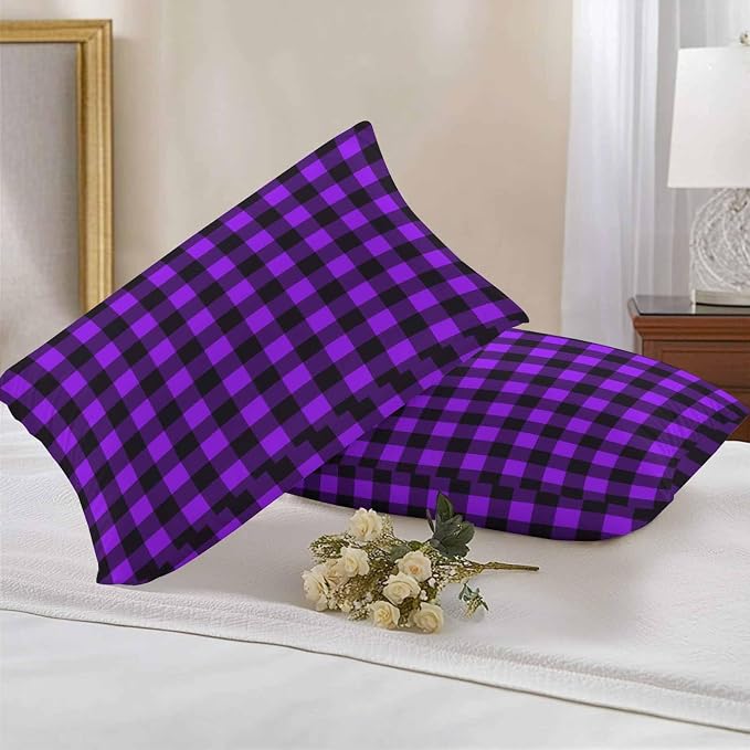 Outdoor Waterproof Throw Pillow Covers Set of 2 Purple Buffalo Plaid Lumbar Pillowcases 20x12 Inches Pastoral Black Checked Decorative Pillows Cushion Case Patio Pillows for Couch Bed Chair Garden