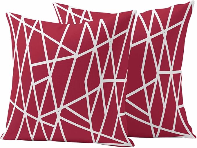 Outdoor Pillow Covers Waterproof, Red Geometric Decorative Square Throw Pillowcases Patio Cushion Covers for Tent/Garden, 26" x 26" 2 Pack, Abstract Stripes Modern Minimalist