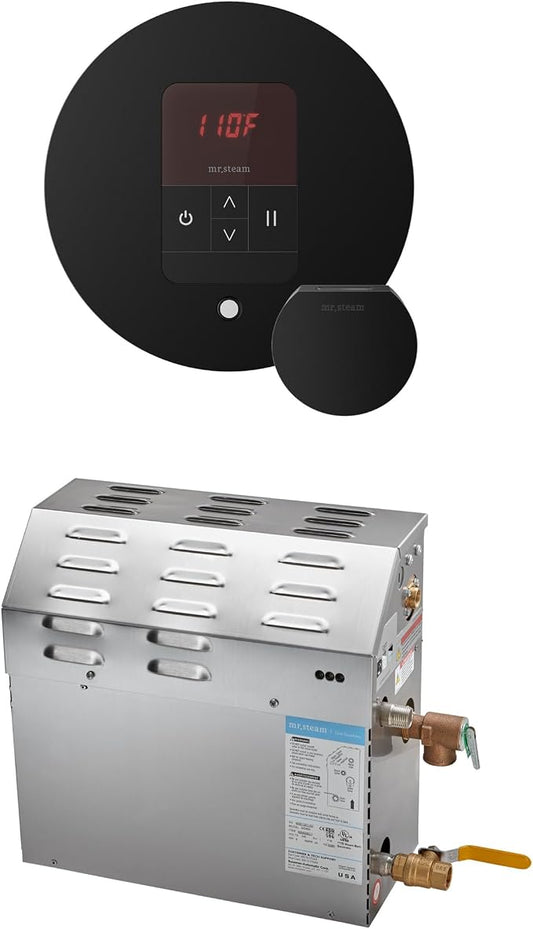 Mr Steam MS 15kW (15000W) Steam Shower Generator Package w/round iTempo Control in Matte Black
