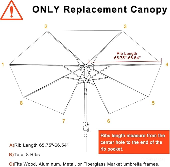 MASTERCANOPY Patio Umbrella 11 ft Replacement Canopy for 8 Ribs-Red Canopy Only