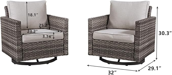 HUMMUH 3-Piece Patio Swivel Chairs,PE Wicker Outdoor Rocking Chairs Bistro Set with Side Table Porch Balcony Furniture with Cushions