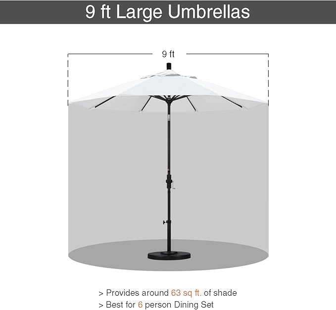 California Umbrella 9' Round Aluminum/Fiberglass Umbrella, Push Open, Bronze Pole, Olefin White Fabric