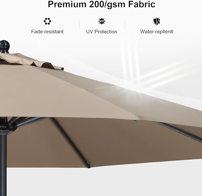 PURPLE LEAF 8' Round Patio Umbrella Outdoor Table Umbrella Aluminum Frame Market Umbrella Sun Umbrella with 8 Sturdy Ribs Tilt for Garden Deck Lawn Pool Taupe