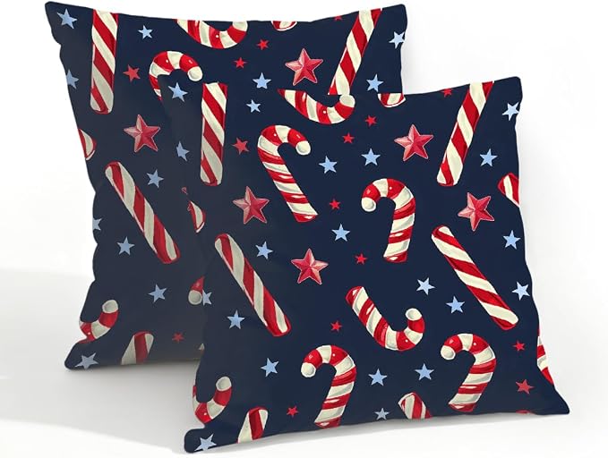20x20 Inch Outdoor Pillow Covers Set of 2 Waterproof Throw Pillow Covers Decorative Couch Cushion Covers Christmas Candy Star Square Pillowcases Protectors for Patio Garden Sofa