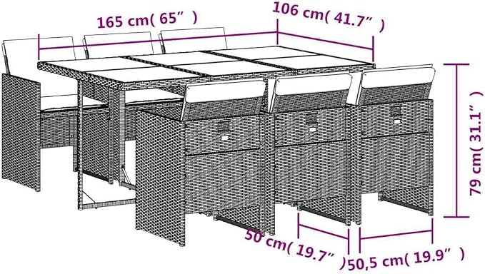 7-Piece Garden Dining Set with Rectangular Table and 6 High-Back Chairs, Black Poly Rattan Frame and Cream Cushions, Outdoor Patio Furniture for Balcony or Garden