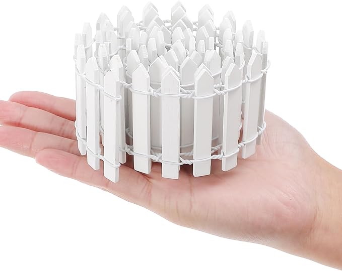 Bewudy 35 Inches Mini Fairy Garden Fence, Small Wood Decorative Picket Fence, White Picket Fence Miniature Ornaments for Dollhouse Plant Pot Fairy Garden Accessories Outdoor