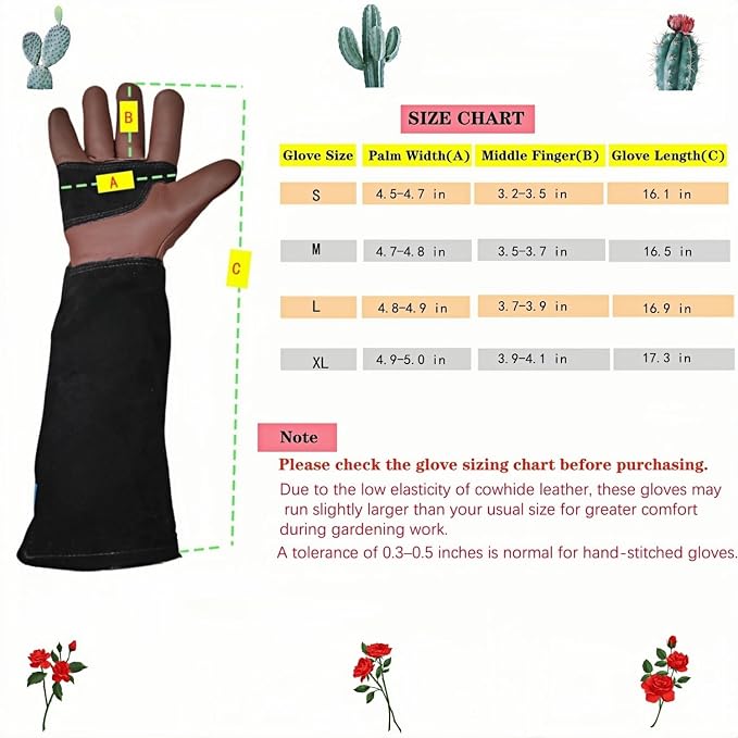 Cow Leather Gardening Gloves, Adjustable&Thorn Proof,Cactus Handling,Rose Pruning,Gardening Gifts For Women/Men