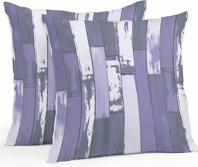 Purple Gray Outdoor Pillow Covers 26x26 Inch Throw Pillow Covers Set of 2 Waterproof Decorative Pillow Cases Vintage Farmhouse Ombre Wooden Grain Cushion Covers for Patio Furniture Garden Couch Sofa