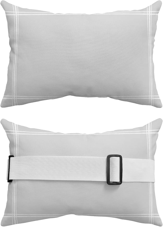Outdoor Pillows Covers with Inserts Solid Color Light Gray Waterproof Recliner Pillow with Adjustable Strap Throw Pillows for Patio Furniture Pool Lounge Chair, 11x16 inch, 1PCS