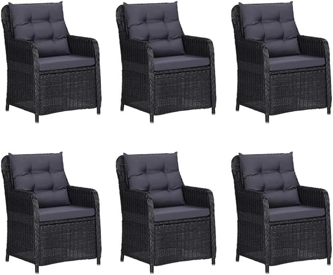 BOWERY HILL 9-Piece Solid Acacia Wood Patio Dining Set, Rectangular Table with Black/Dark Gray Polyethylene Rattan Chairs, Weather-Resistant, Adjustable Backrests, Oiled Finish, Outdoor Garden or
