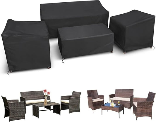 STARTWO Patio Furniture Covers 4 Piece Set, Heavy Duty Waterproof Outdoor Furniture Cover for Rattan Wicker Conversation Set,Black,Large