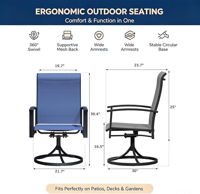 Outdoor Swivel Rocker Dining Chair Set of 4, All Weather Patio Dining Chair with Textilene High Back and Metal Frame, Backyard, Lawn Garden and Deck Porch Patio Furniture Set