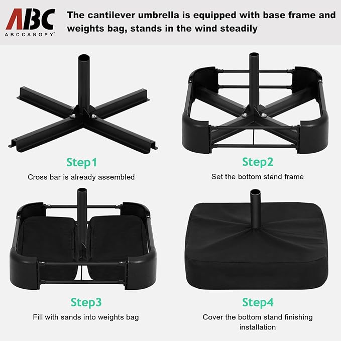 ABCCANOPY 10 FT LED Patio Umbrellas Cantilever Umbrella with base, 360° Rotation Outdoor Lighted Offset Umbrella Bonus Fix Frame & Weights Bag for Backyard, Deck, Poolside (Khaki)