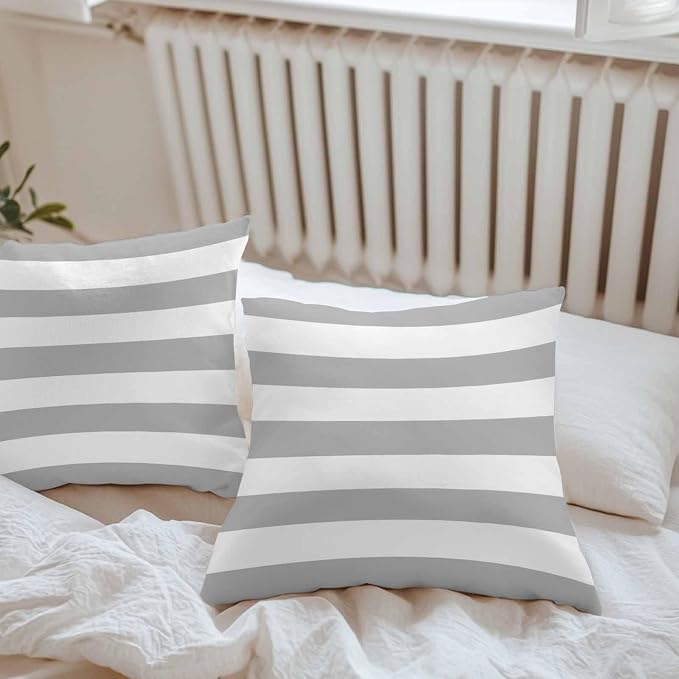 Outdoor Waterproof Pillow Covers Gray and White Striped Decorative Throw Pillow Protectors,Modern Art Stripes Pillowcase Cushion Cases for Patio Sofa Garden Couch,20x20in,Pack of 2