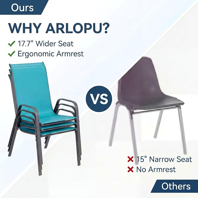 Arlopu 5 Piece Outdoor Patio Dining Set (Umbrella not Included), Porch Furniture with 4 Textline Chairs, 1 Square Glass Table for Garden, Backyard and Poolside, Lawn (Blue)