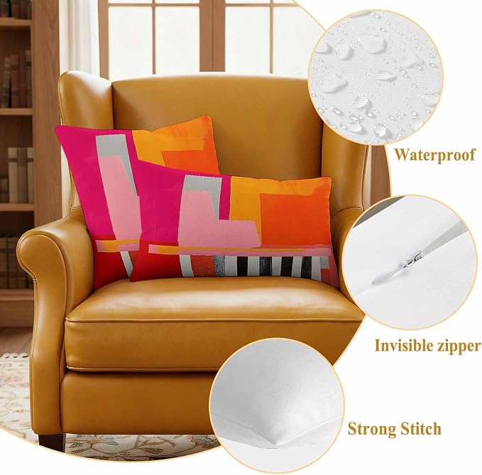 JasmineM Outdoor Pillow Cover 20x20 Inches Set of 2 Abstract Pink Orange Red Waterproof Throw Pillow Covers Painting Modern Art Decorative Pillowcases Garden Cushion Case for Patio Couch Sofa